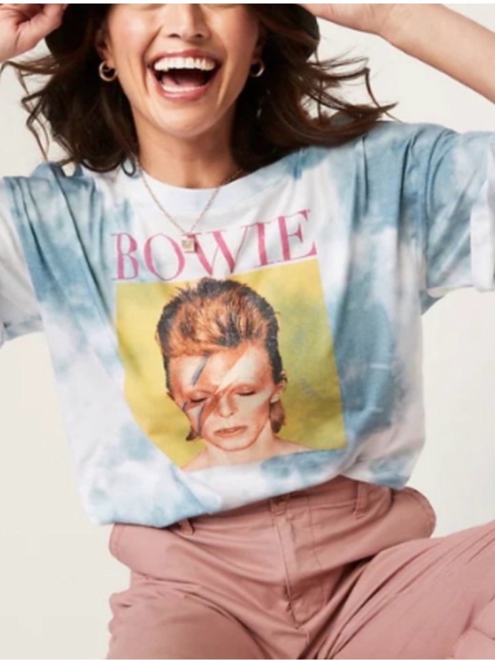 Vintage-Inspired Blue Tie-Dye David Bowie Graphic Tee
